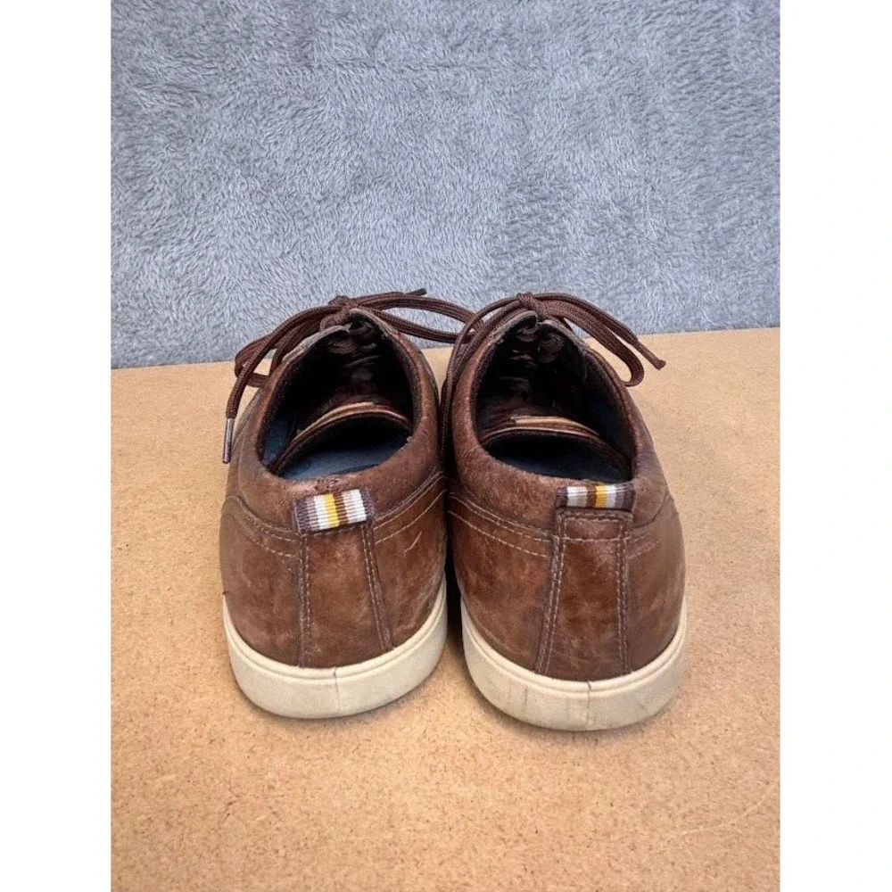 ECCO Mens Brown Leather Perforated Low Top Lace Up Sneakers Shoes Mens Size 10.5